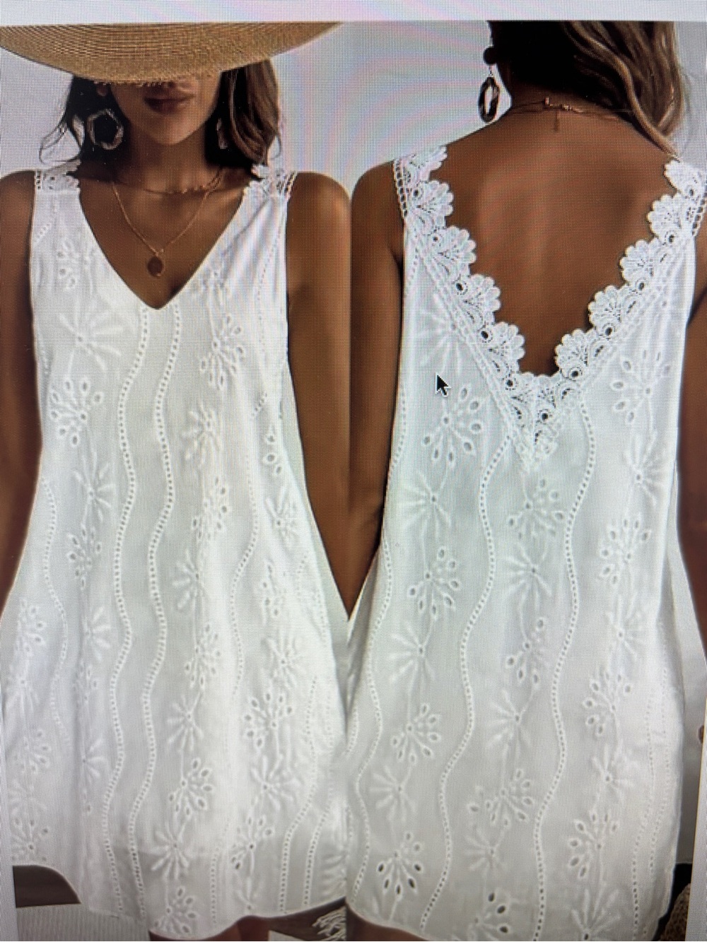 White Lace-Trim Eyelet Boho Mini Dress NWT - Size XL - PTP 22” Length 40”